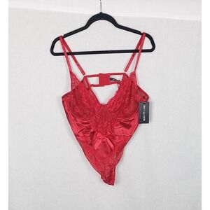 Oh La La Cheri Red Lace Satin Teddy Bodysuit Thong 1X Sexy Valentines Day